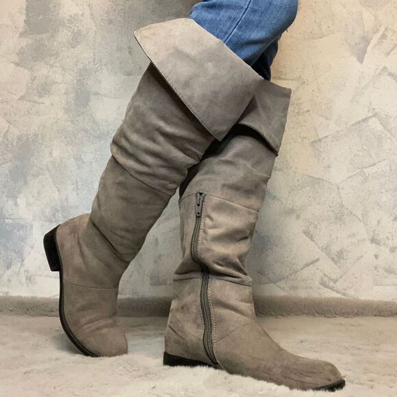 American Eagle Boots Tall Knee High Gray Cuban Heels Zipper size 7 - Picture 4 of 9
